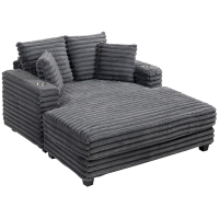 HOMCOM Chaiselongue 2 Sitzer Groß Schlafsofa 134 x 151 cm mit Becherhalter für Wohnzimmer, Grau