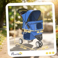 PawHut Passeggino per Cani Pieghevole con Portabicchieri e Cestino, 77x44x102 cm, Blu(m-3)