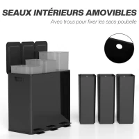 HOMCOM Poubelle de cuisine, poubelle tri sélectif, 3 compartiments de 20L, seaux intérieurs amovibles, 61,9x36,6x56,7cm, noir(m-7)