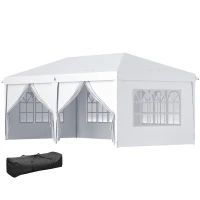 Outsunny Vouwtent van 6 x 3 m, verwijderbare zijwanden, grote ramen, deuren met ritssluiting, stalen frame, wit(m-1)