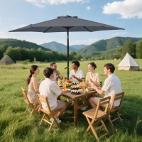 Sonnenschirm Ø 270 cm, knickbar & beidseitig neigbar, 270x270x234 cm, Dunkelgrau(m-4)