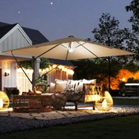 Outsunny 3 x 3 m Garden Cantilever Parasol with Light, Umbrella with Wind Protection, 360° Rotation, Khaki(m-10)