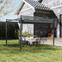 Outsunny Pergola met Schuifdak ca. 3,5x3m Aluminium Duurzaam Winterbestendige Zonwering Grijs(m-10)