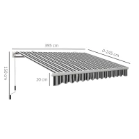 Outsunny Toldo Manual Retráctil 395x245 cm Ángulo Ajustable Brazo Articulado Anti-UV e Impermeable Montaje a Pared Azul y Blanco(m-3)