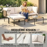 Outsunny Polyrattan Gartenmöbel Set 5-teilig Lounge Set mit 3 Sessel Glastisch Hocker Breit & Tief Sitz abnehmbar Kissen(m-6)