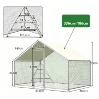 Hühnerstall mit Klettergerüst, abschließbare Stahltür, 303x200x200 cm, Weiß(m-3)