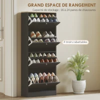 HOMCOM Meuble à chaussures 24 paires, armoire à chaussures avec 4 tiroirs rabattables, étagères réglables, 60x23,5x151cm, noir(m-4)