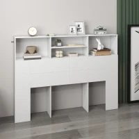HOMCOM Tête de lit sur pied avec rangements, accessoire de lit 4 compartiments ouverts, 140 x 19 x 103,5 cm, blanc(m-9)