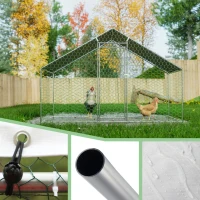 Freilaufgehege Hühnerstall mit Sicherheitsschloss und Wasserdichtes PE-Tuch, für Hühner, Kaninchen und weitere Kleintiere, 303x200x200 cm, Silber(m-7)