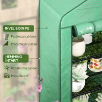 Outsunny Seră pentru Plante cu 4 Rafturi și Ușă Rulabilă, din Metal și PE, 69x49x158 cm, Verde Închis(m-4)