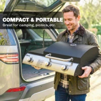 Outsunny Grill gazowy 7,5 kW przenośny stołowy grill z 3 palnikami, boczną półką, płytą grillową, tacką na tłuszcz(m-5)