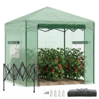Outsunny Pop-up Small Greenhouse, Outdoor Walk-in Tomato Greenhouse with Carrying Bag, PE Cover, Steel Frame, Green, 2.4L x 1.8W x 2.4H m(m-10)