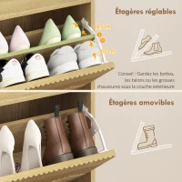 HOMCOM Meuble à chaussures 12 paires, armoire à chaussures étroite, 2 tiroirs rabattables étagères réglables, 60x24x92cm, chêne(m-6)