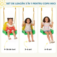 AIYAPLAY Leagăn de grădină pentru copii, reglabil, cu spătar și barieră, din oțel și PP, 128x155x157 cm, verde(m-4)