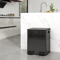 HOMCOM 2 x 20 L Doppelmülleimer, Pedalöffnung, leicht zu reinigen, Edelstahl, Kunststoff, Schwarz(m-2)