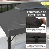 Outsunny Paviljoen vervangingsdak, 3 x 4 m, vervangingshoes met waterafvoeropeningen, Polyester, Zonbescherming, UPF30+, Donkergrijs(m-4)