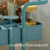 HOMCOM Chariot à 3 niveaux desserte avec 4 crochets et 3 boîtes suspendues amovibles pour 42 x 38 x 86,5 cm bleu-vert(m-7)