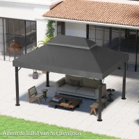 Outsunny Paviljoen vervangingsdak, 3 x 4 m, vervangingshoes met waterafvoeropeningen, Polyester, Zonbescherming, UPF30+, Donkergrijs(m-7)