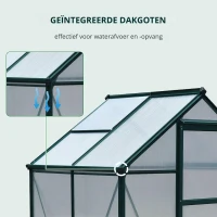 Outsunny kas aluminium kas met dakraam deur 190 x 132 x 201 cm plantenhuis met fundering inloop tomatenhuis weerbestendig polycarbonaat groen + transparant(m-7)