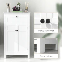 HOMCOM Mobile Bagno con 2 Ante e Cassetto, Mobiletto Bagno Salvaspazio con Ripiani Regolabili, 60x30x102.5 cm, Bianco(m-8)