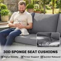 Outsunny 3 Seater Rattan Garden Sofa, PE Wicker Outdoor Sofa Wide Deep Seat, 4" Cushions, Wood-Effect Armrests Legs, Dark Grey(m-5)