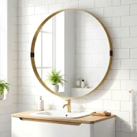 HOMCOM Round Wall Mirror 61 cm, Wall Mounted Bathroom Mirror with Tempered Safety Glass and Aluminium Alloy Frame, Gold Tone(m-2)