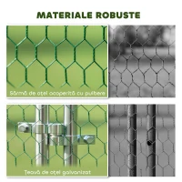 PawHut Coteț pentru găini de exterior cu acoperiș și încuietori, din oțel zincat, 4x3x2 m, argintiu(m-7)