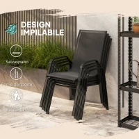 Outsunny Set 4 Sedie da Giardino Impilabili e Salvaspazio con Braccioli in Metallo e Tessuto a Rete, Nero(m-5)