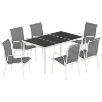 Outsunny Set da Giardino 7 Pezzi: Tavolo Rettangolare e 6 Sedie Impilabili(m-1)