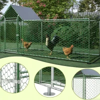 Freilaufgehege Hühnerstall mit Sicherheitsschloss und Wasserdichtes PE-Tuch, für Hühner, Kaninchen und weitere Kleintiere, 303x107x152 cm, Silber(m-7)