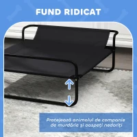 PawHut Pat Ridicat pentru Câini, Pat de Camping pentru Câini și Pisici cu Tetieră Reglabilă, Material Respirabil Texteline, pentru Interior și Exterior, 91x69x29 cm, Negru(m-7)
