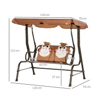 Outsunny 2 Seater Kids Garden Swing Seat, Children Outdoor Patio Lounge Chair for Gardens w/ Adjustable Awning, Seatbelt, Monkey Pattern - Brown(m-3)