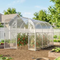 Outsunny Polytunnel Greenhouse Walk-in Grow House with PE Cover, Door and Galvanised Steel Frame, 3 x 2 x 2m, Clear(m-9)