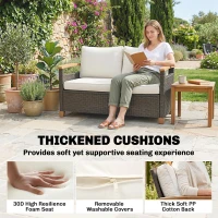 Outsunny 2 Seater Rattan Garden Sofa, Outdoor Sofa with Thickened Cushions and Acacia Wood Armrests, Brown(m-4)