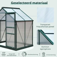 Outsunny kas aluminium kas met dakraam deur 190 x 132 x 201 cm plantenhuis met fundering inloop tomatenhuis weerbestendig polycarbonaat groen + transparant(m-5)