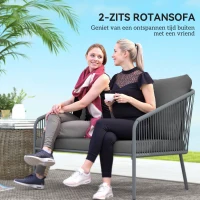 Outsunny Tuinbank met Kussens 2-Zits Rattan Sofa Lounge Sofa voor Buiten - Balkon Sofa 112 x 72 x 76 cm Grijs(m-6)