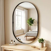 HOMCOM Oglindă de perete, oglindă decorativă 60 x 90 cm din sticlă securizată cu cadru din aluminiu, pentru dormitor, living, hol, negru(m-5)