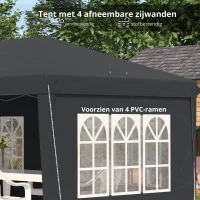 Outsunny Paviljoen ca. 3x6 m waterdicht pop-up opvouwbaar met 4 zijwanden, ramen, UV-bescherming, draagtas, Zwart(m-5)