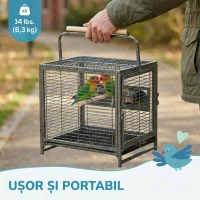 PawHut Colivie pentru papagali cu tavă detașabilă, boluri din oțel inoxidabil și 2 stinghii, 48x38x65cm neagră(m-8)