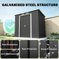 Outsunny 7 x 4ft Galvanised Steel Garden Shed, with Foundation Kit - Dark Grey(m-4)