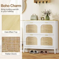 HOMCOM Narrow Shoe Cabinet, Boho Slim Shoe Storage Cabinet with 4 Flip Drawers, Holds 20 Pairs, White(m-4)