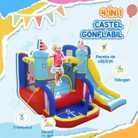 Outsunny Castel Gonflabil 4 in 1 pentru Copii de la 3 la 8 ani cu Tobogan, Trambulina, Piscina si Pompa inclusa, 265x260x200cm(m-4)