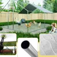 Freilaufgehege für Hühner, verzinkter Stahlrahmen mit Sicherheitsschloss, 303x400x200 cm, Silber(m-7)