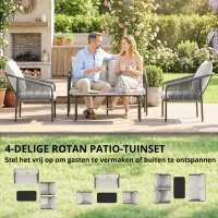 Outsunny Tuinmeubelset 4-delig polyrattan loungeset met tweezitsbank, 2 fauteuils, salontafel, afneembare kussens met banden(m-4)