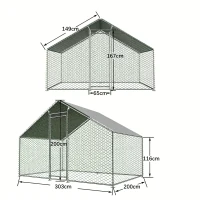Freilaufgehege Hühnerstall mit Sicherheitsschloss und Wasserdichtes PE-Tuch, für Hühner, Kaninchen und weitere Kleintiere, 303x200x200 cm, Silber(m-3)