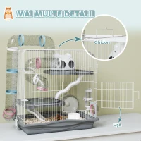 PawHut Cușcă pentru Hamsteri pe 3 Niveluri și 14 Tuburi cu Căsuță, Rampă și Accesorii, din Metal și Plastic, 45x30x45 cm, Gri(m-8)