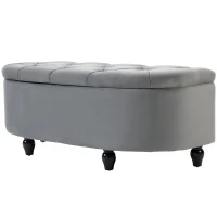 HOMCOM Siedzisko z pojemnikiem, welur, ciemnoszare, otwierane(m-10)