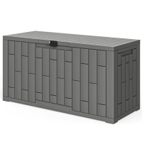 Outsunny Coffre de Rangement Extérieur 227 L Verrouillable avec Vérin à Gaz, Aspect Bois, 106,5x43x54,5cm, Gris