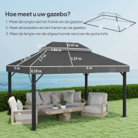 Outsunny Paviljoen vervangingsdak, 3 x 4 m, vervangingshoes met waterafvoeropeningen, Polyester, Zonbescherming, UPF30+, Donkergrijs(m-3)
