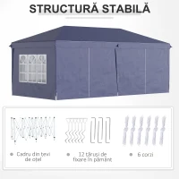 Outsunny Foisor de gradina pliabil pentru exterior cu 6 panouri laterale, 585x295cm albastru(m-8)